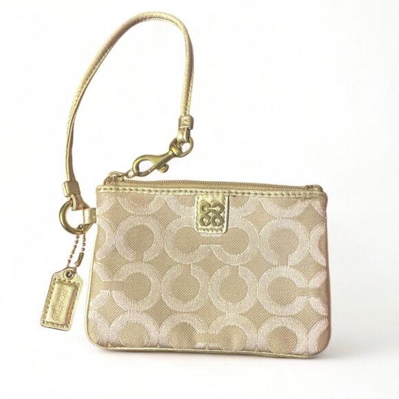 COACH - Signature Jacquard Wristlet Coach Beige/Gold With the Hangtag - Picture 1 of 5